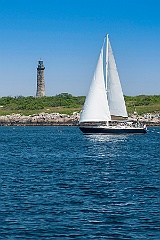 Sailboat Passes Thacher Island Twin Light Tower Tower